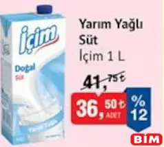 İÇİM YARIM YAĞLI SÜT 1 L İÇİM YARIM YAĞLI SÜT 1 L